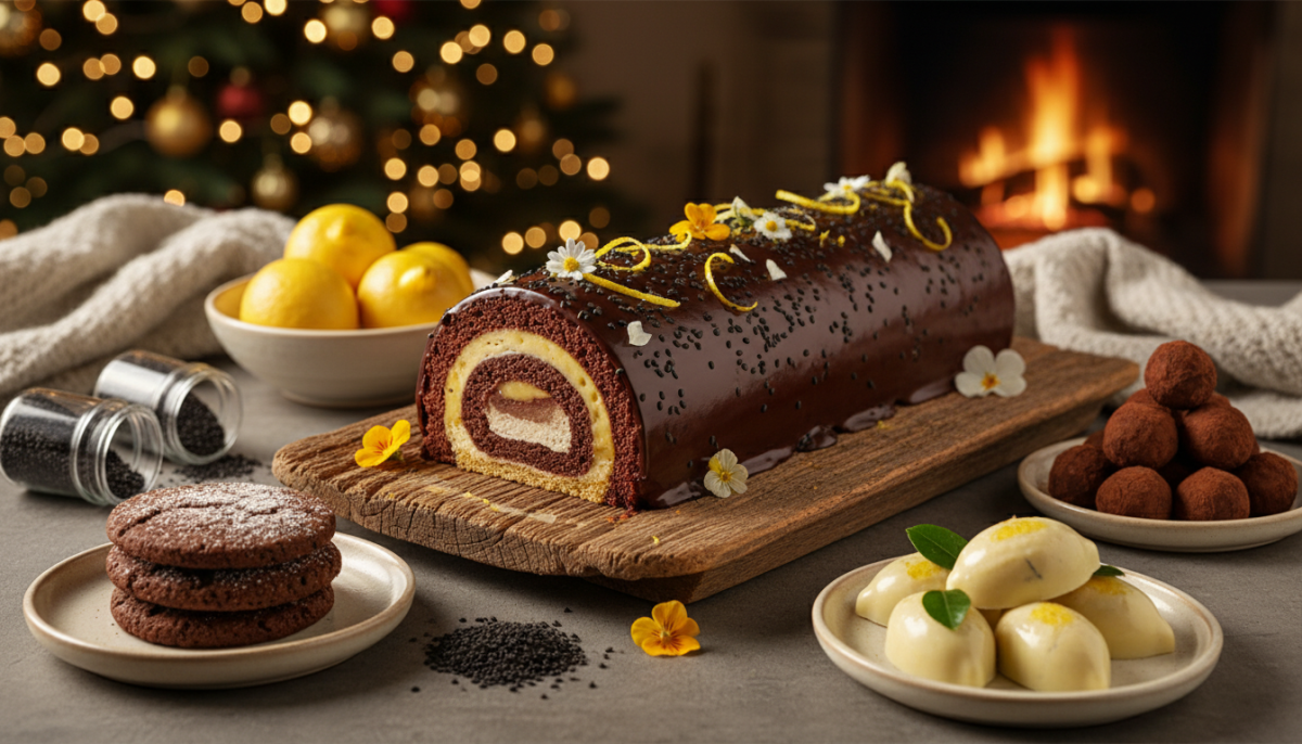 découvrez une bûche de noël audacieuse alliant chocolat, sésame noir et citron pour une explosion de saveurs qui bouscule les traditions et rend vos fêtes inoubliables.