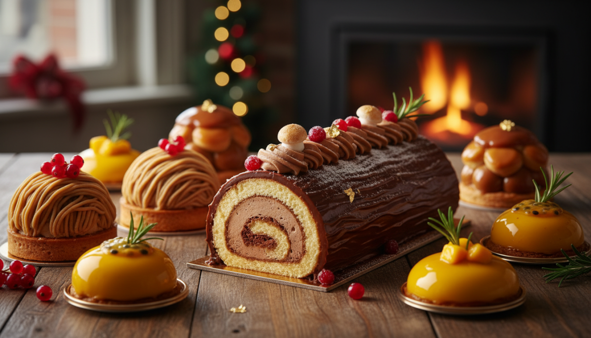 découvrez la recette irrésistible de la bûche de noël façon cyril lignac : une génoise moelleuse délicatement garnie d'une crème chocolat aérienne pour un dessert festif et gourmand.