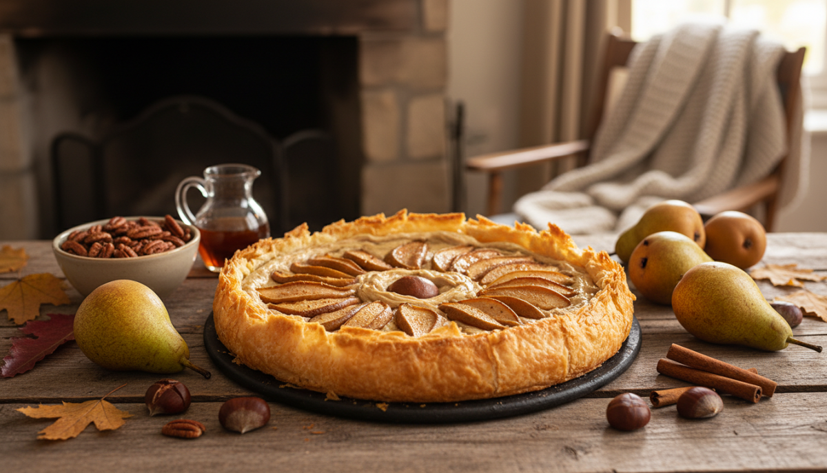 découvrez cette tarte d’automne légère alliant poires juteuses, crème de marrons onctueuse et pâte filo croustillante, un dessert irrésistible qui séduit tous les gourmands.
