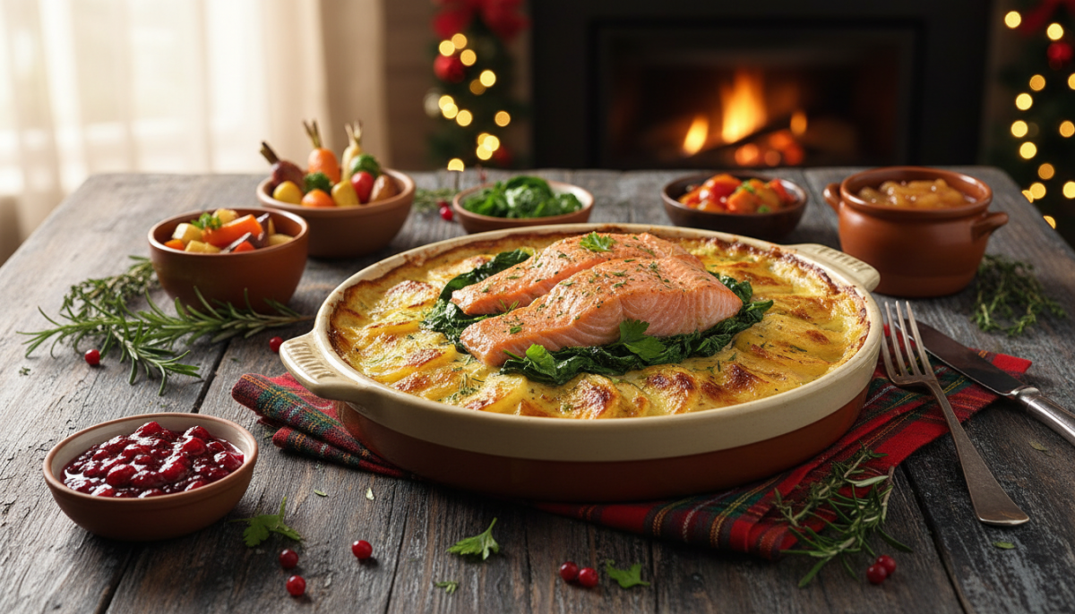 découvrez le plat d'hiver parfait pour noël : pommes de terre fondantes, saumon frais, épinards savoureux et gratin doré, une recette ultra crémeuse qui ravit tous les palais.